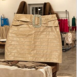 The Sang Tan Faux Leather Mini Skirt S – Rhinestone Buckle, Bandage Style
